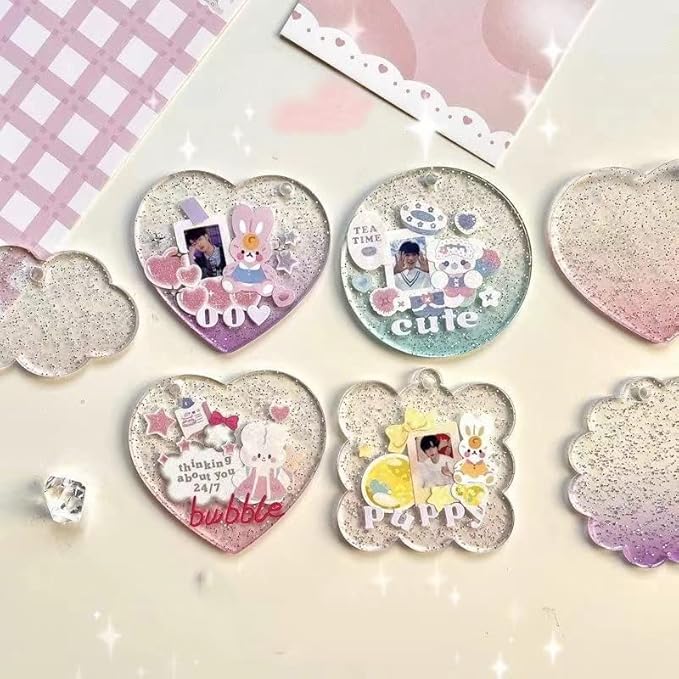 60 Pcs Acrylic Blanks with Keychain Accessories – 10 Shapes Clear Acrylic Ornaments, Charms & Key Rings for DIY Vinyl, Resin, Crafts & Engraving