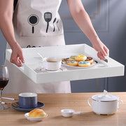 White Acrylic Large Ottoman Tray with Handles Spill Proof Serving Tray Rubber Boot Organizer Tray Decorative for Living Room Bedroom Kitchen Entryway Coffee Table Countertop