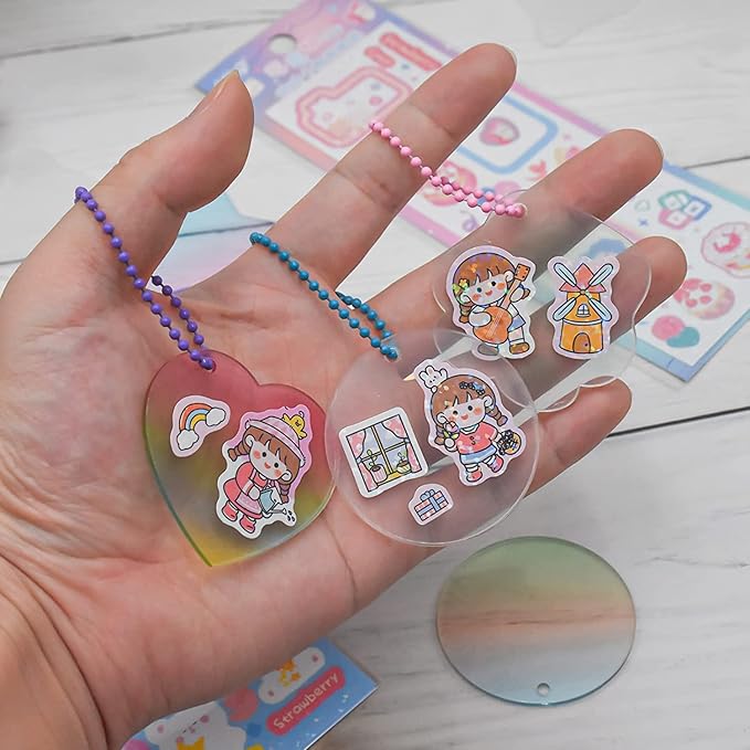 60 Pcs Acrylic Blanks with Keychain Accessories – 10 Shapes Clear Acrylic Ornaments, Charms & Key Rings for DIY Vinyl, Resin, Crafts & Engraving