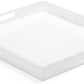 White Acrylic Large Ottoman Tray with Handles Spill Proof Serving Tray Rubber Boot Organizer Tray Decorative for Living Room Bedroom Kitchen Entryway Coffee Table Countertop