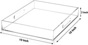 Acrylic Ottoman Tray with Handles 10x10x2 Inch Spill Proof Serving Tray Safe Edge Organizer Tray Decorative Tray for Living Room Bedroom Kitchen Bathroom Coffee Table Countertop