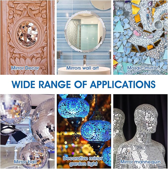 120 Pcs Small Mirrors for Crafts, 3 Shapes Mirror Pieces for Crafts, Square Diamond Round Craft Mirror DIY Mirror Mosaic Tiles for Disco Ball Lamp Framing Decoration