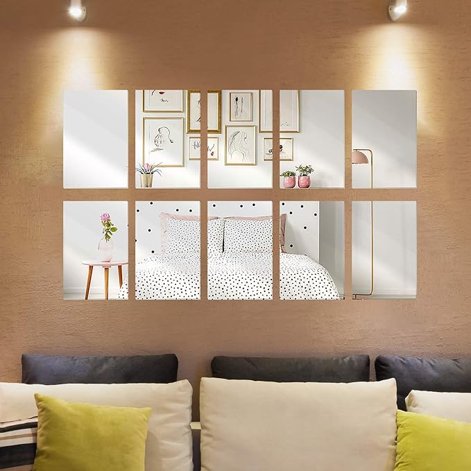 12 Pack School Mirrors Plastic Mirror Decor Flexible Mirror Sheets Self Adhesive Mirror Tiles Silver Mirror Board Card for School Educational or Home Decor
