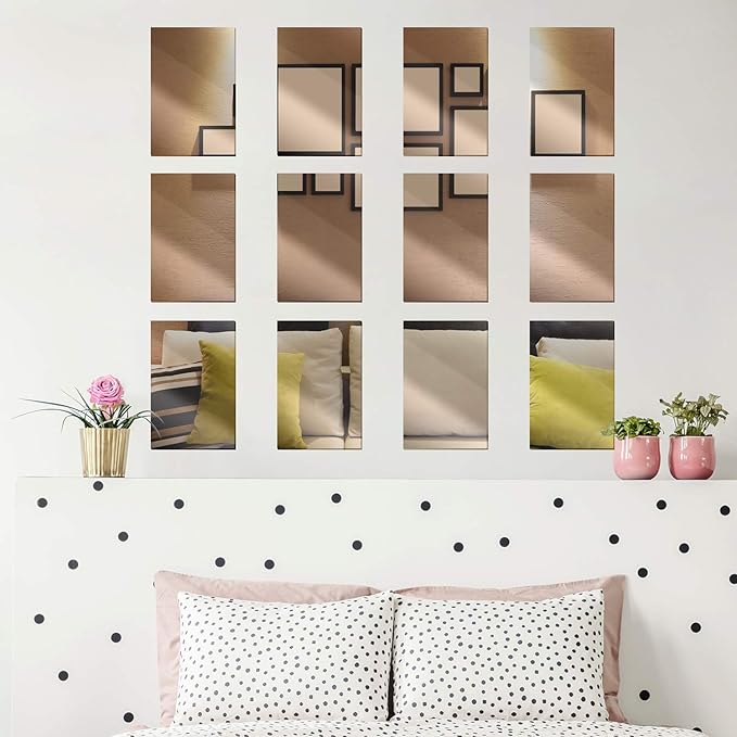 12 Pack School Mirrors Plastic Mirror Decor Flexible Mirror Sheets Self Adhesive Mirror Tiles Silver Mirror Board Card for School Educational or Home Decor