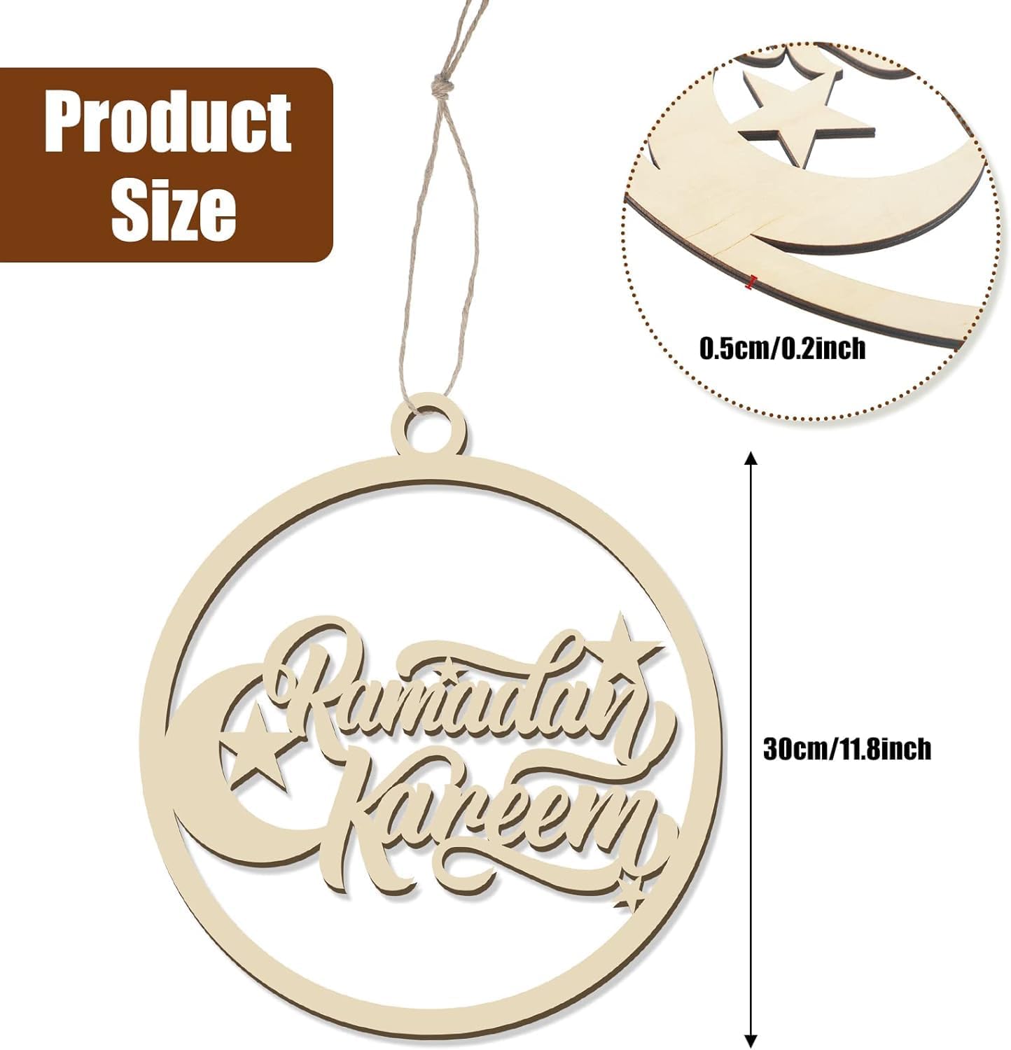 Eid Mubarak Decoration Wooden Ramadan Kareem Door Sign Round Eid Al Fitr Ramadan Hollow Wood Door Hanging Sign Islam Mubarak Wood Wall Pendant for Muslim Home Room Happy Ramadan Mubarak Party Supplies