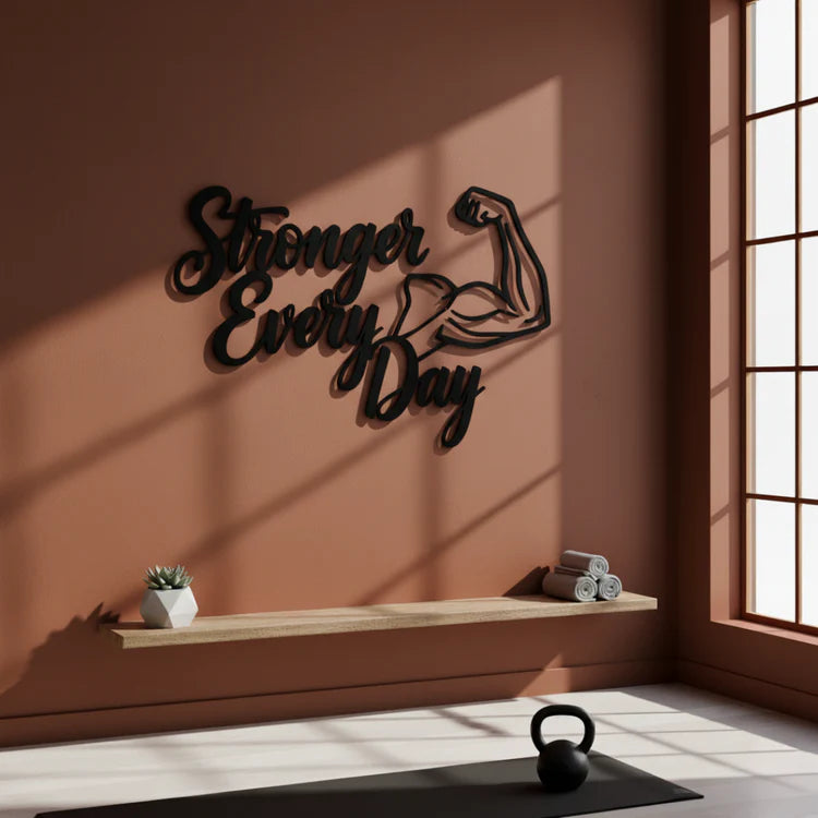 "Stronger Every Day" Acrylic Wall Art - Modern Fitness Decor
