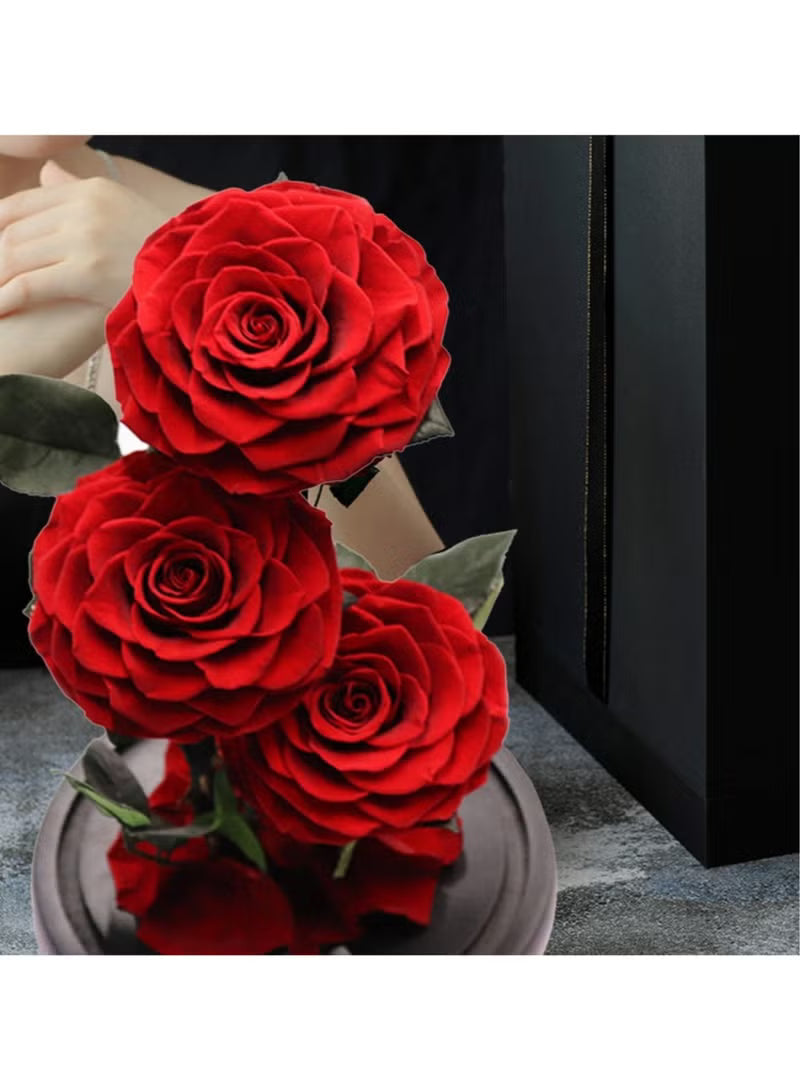 3 Red Roses in Glass Dome Real Eternal Rose Preserved Flower with Luxury Gift Box
