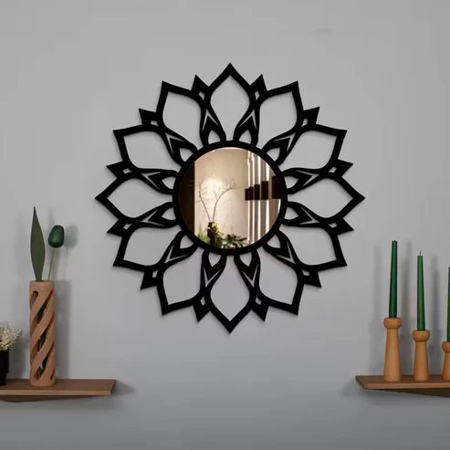 Modern Acrylic Wall Mirror - Black Geometric Round Decorative Art | Emaazz