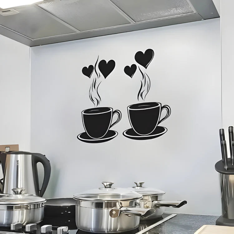 Coffee With Hearts & Love Acrylic Wall Decal - Beautiful Kitchen Decor for UAE Homes & Restaurants