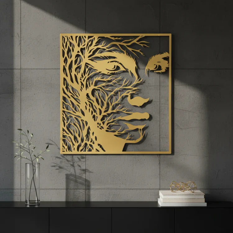 "Inner Nature" Black Acrylic Framed Wall Art – Woman Face & Tree Branch