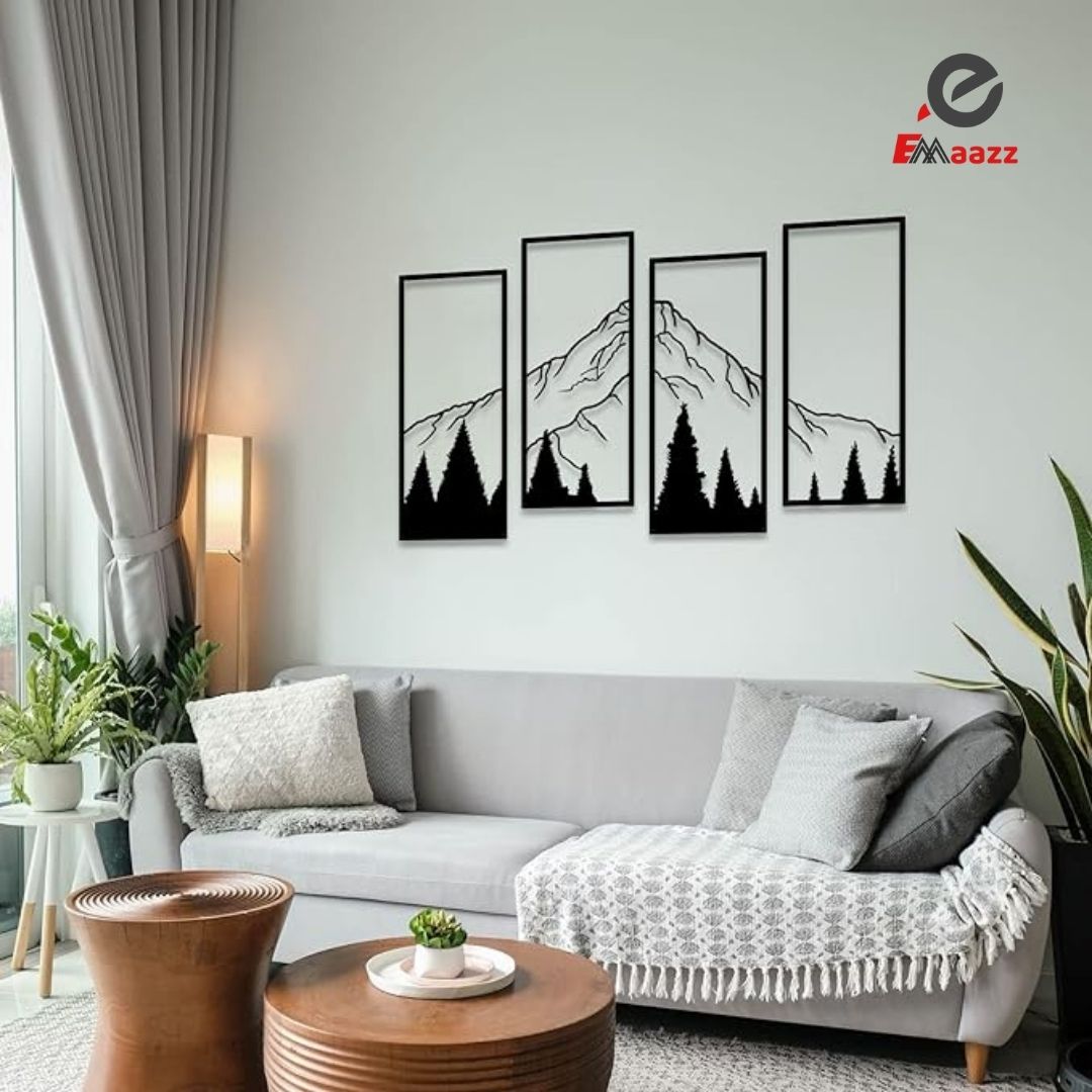 Mountain and Forest Wall Frame | 4 Pcs | Acrylic Wall Art | Home Decoration