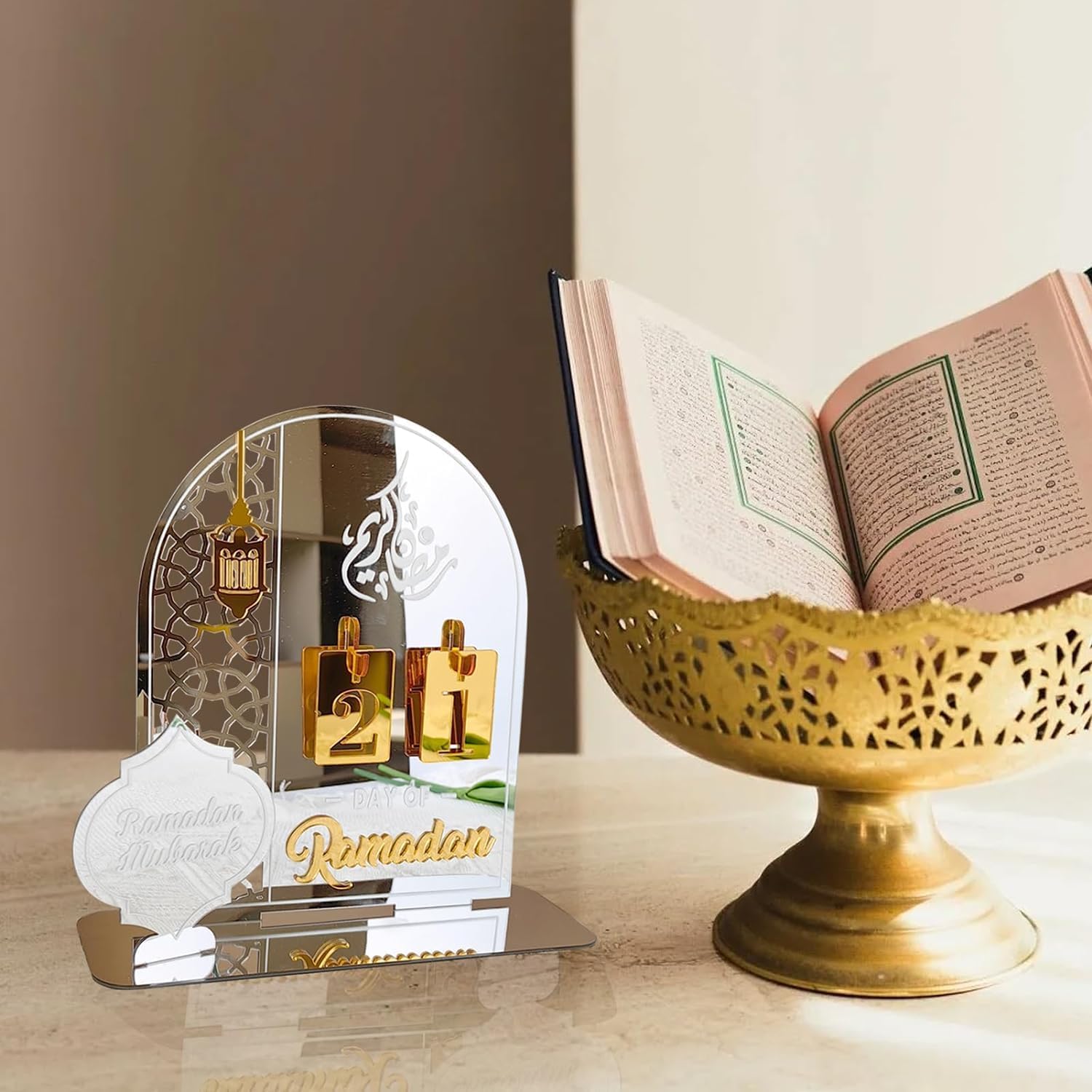Acrylic Ramadan Decoration Calendar, Clear, Classic, Tabletop, Polished, Ramadan Mubarak, Eid, Home Decor