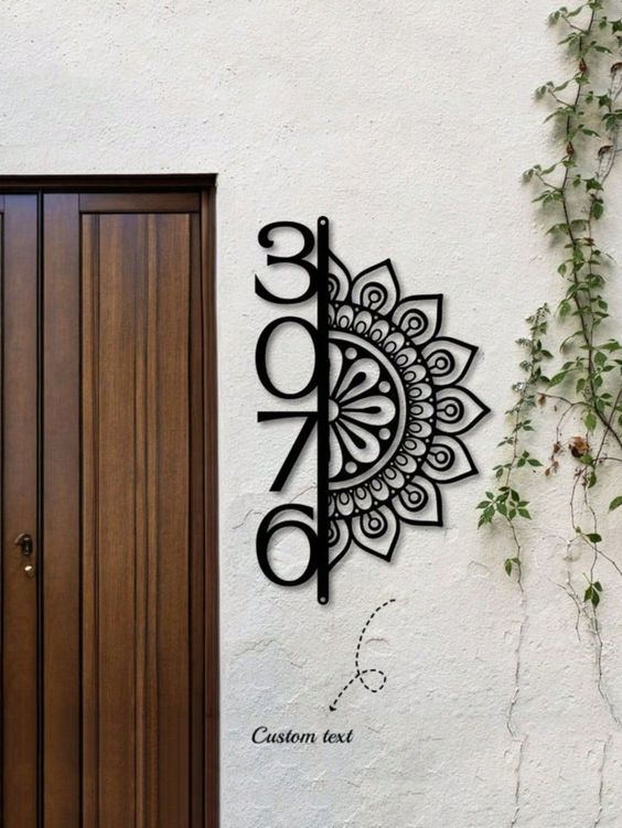 Custom House Number Name Plate – Artistic Vertical Design