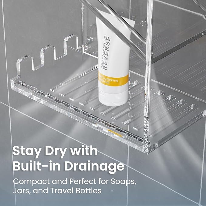 Clear Acrylic Shower Caddy – Wall-Mounted Bathroom Organizer Shelf with Suction Cups | No-Drill, Rustproof Shampoo & Bath Storage