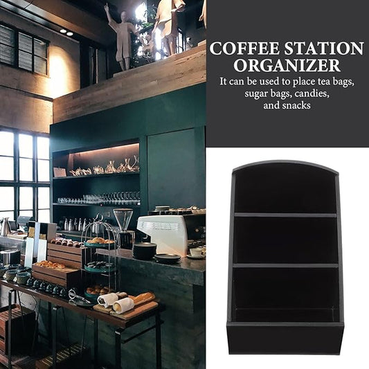 Coffee Station Organizer Tea Storage Box, Made of Acrylic with 3 Compartments, Hotel Tea Bag Box, Desktop Sugar Bag Holder for Tea Bags,Sugar, Coffee Pods Black Sugar Bag Organizer