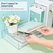 Acrylic Desk Organizers and Accessories Tier Paper File Organizer Tray Stackable Document Clear Desk Accessories for Office Workspace Organization