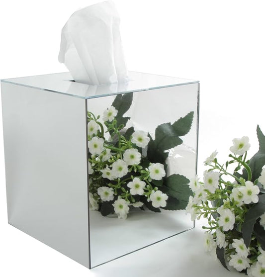 JackCubeDesign Acrylic Mirror Tissue Box Cover – Square Kleenex & Napkin Holder Organizer Stand