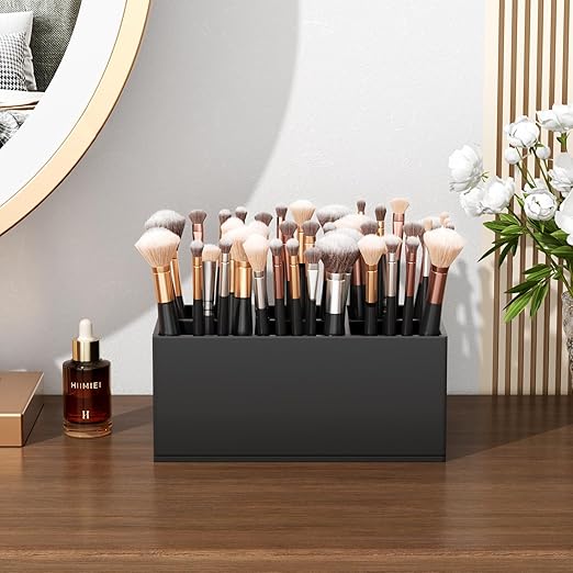 HIIMIEI Black Acrylic Makeup Brush Holder 6-Slots for Vanity Countertop
