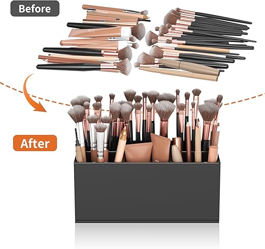HIIMIEI Black Acrylic Makeup Brush Holder 6-Slots for Vanity Countertop