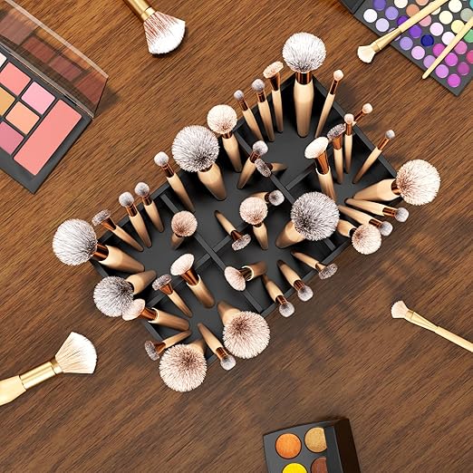HIIMIEI Black Acrylic Makeup Brush Holder 6-Slots for Vanity Countertop