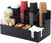 11 Compartment Upright Coffee Condiment and Cup Storage Organizer Acrylic Material for Paper Cups Napkins and Tableware Storage Etc
