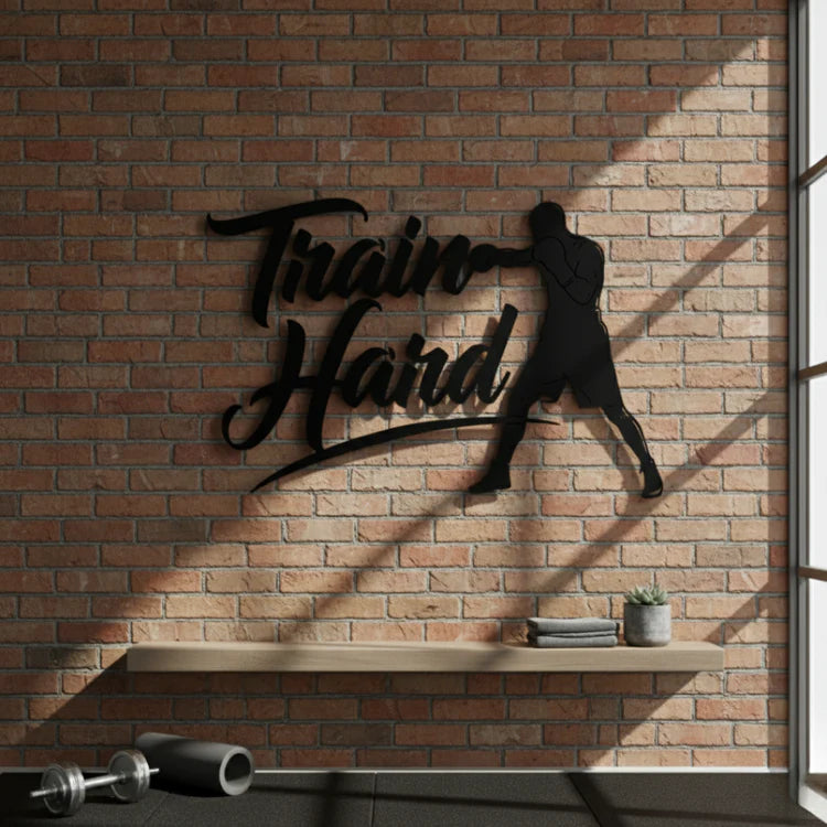 "Train Hard" Acrylic Wall Art - Boxer & Gym Motivation Decor