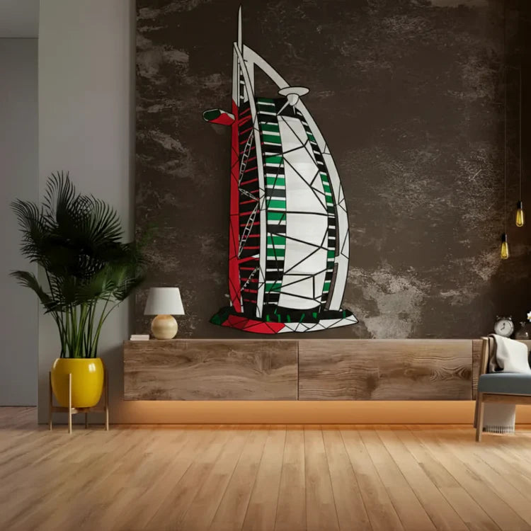 Geometric Burj Al Arab UAE Flag Acrylic Wall Art - Office Decor