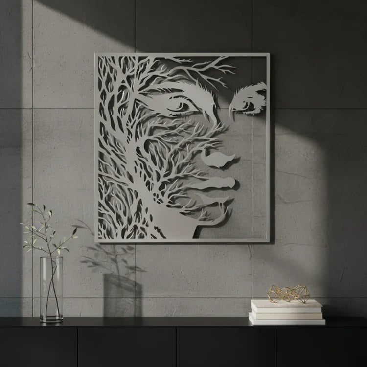 "Inner Nature" Black Acrylic Framed Wall Art – Woman Face & Tree Branch