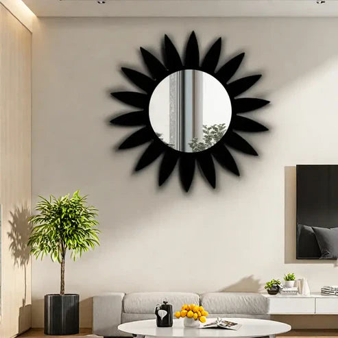 Black Mirror Wooden Sunflower Acrylic Mirror | Emaazz