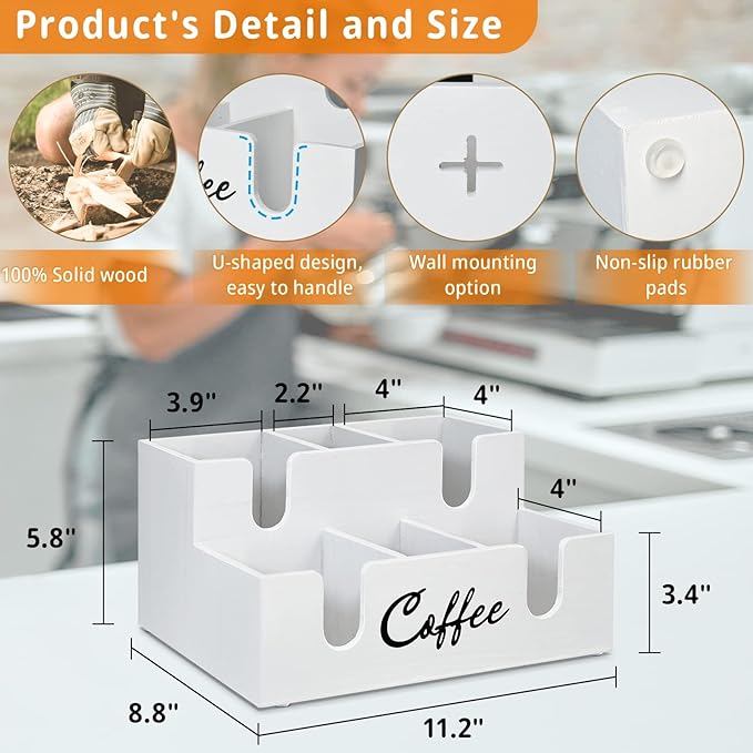 Coffee Station Organizer – 6 Compartment Acrylic Lid & Cup Holder, Condiment Storage Dispenser for Countertops