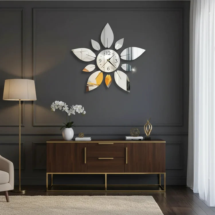 3D Mirrored Acrylic Flower Wall Clock | DIY Modern Petal Decor