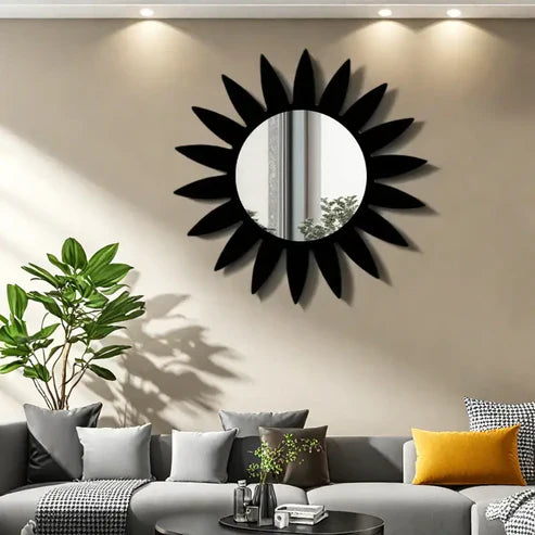 Black Mirror Wooden Sunflower Acrylic Mirror | Emaazz