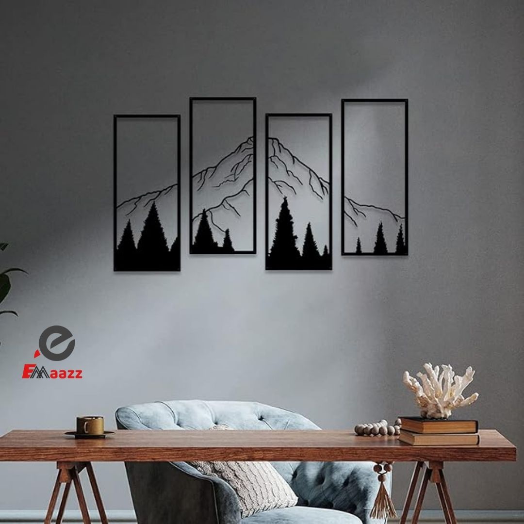 Mountain and Forest Wall Frame | 4 Pcs | Acrylic Wall Art | Home Decoration