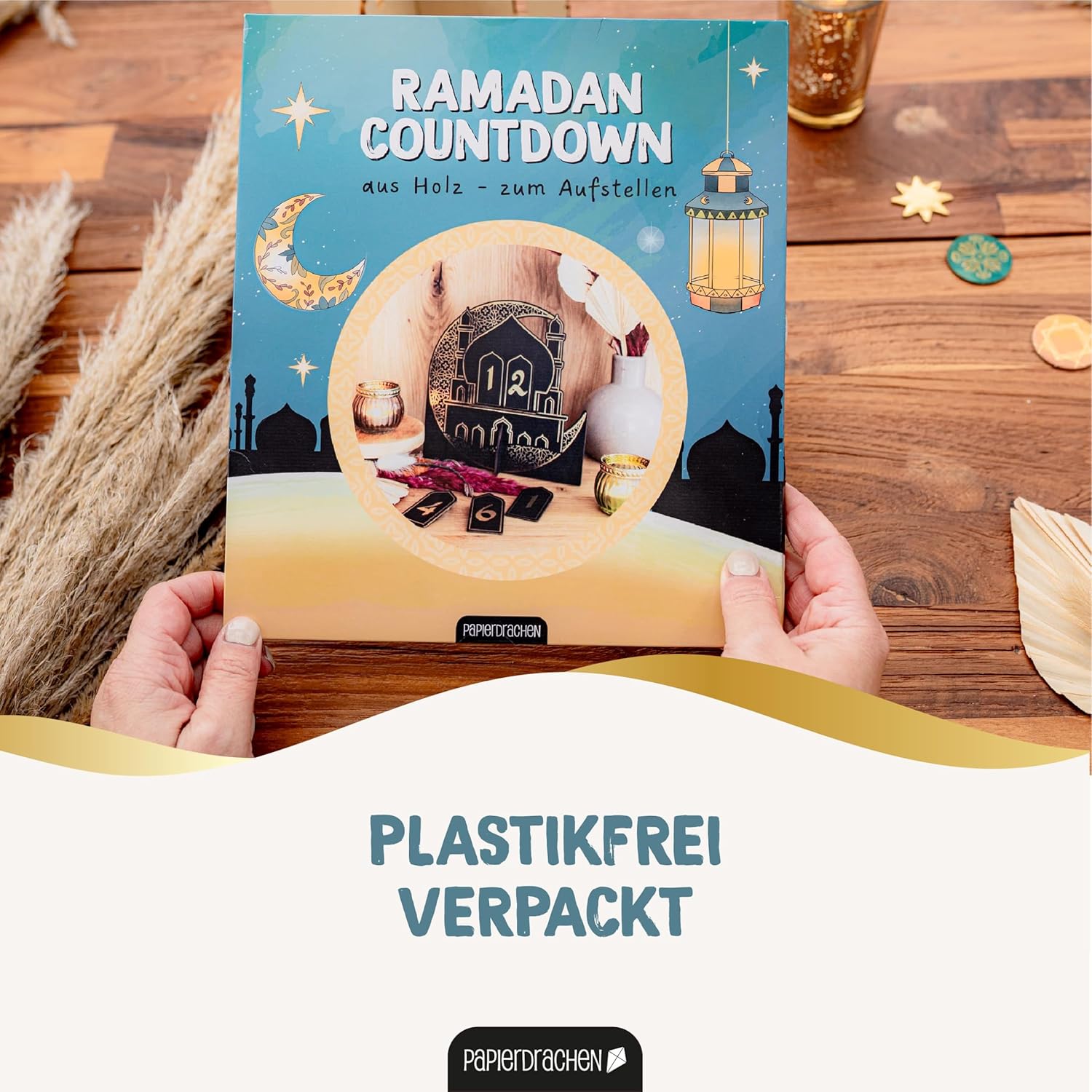 Papierdrachen Ramadan Countdown Wood – for Standing – Black Varnished – Decoration – Sugar Festival Set 02