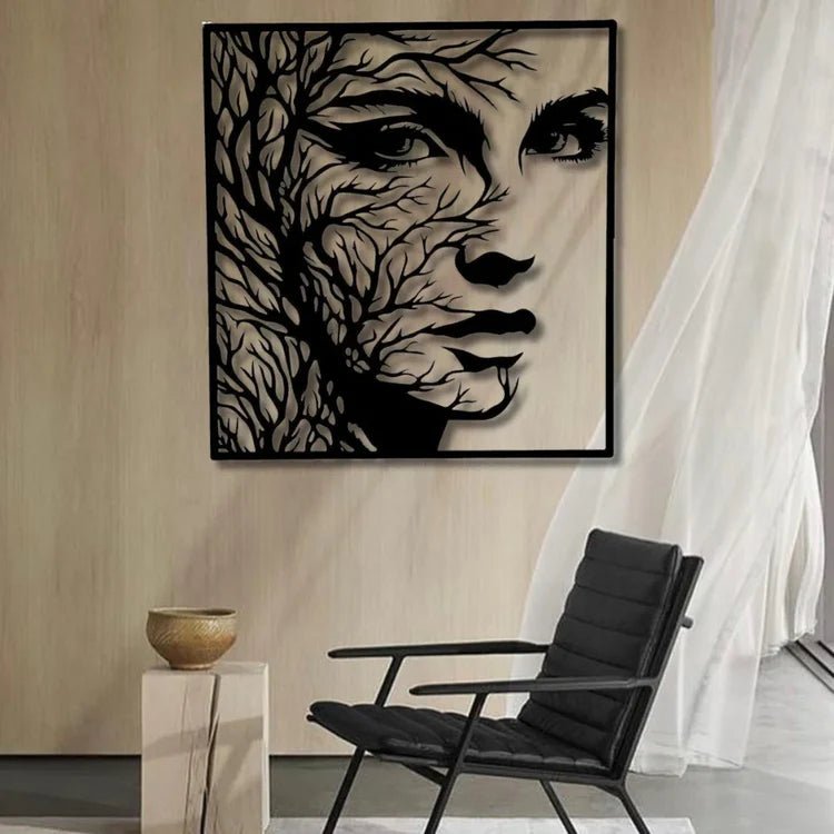 "Inner Nature" Black Acrylic Framed Wall Art – Woman Face & Tree Branch