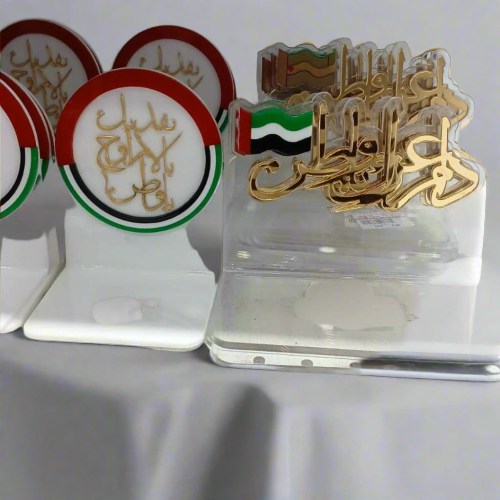 UAE Flag Table Décor Transparent – National Day Celebration Decoration | Acrylic Desk & Table Ornament