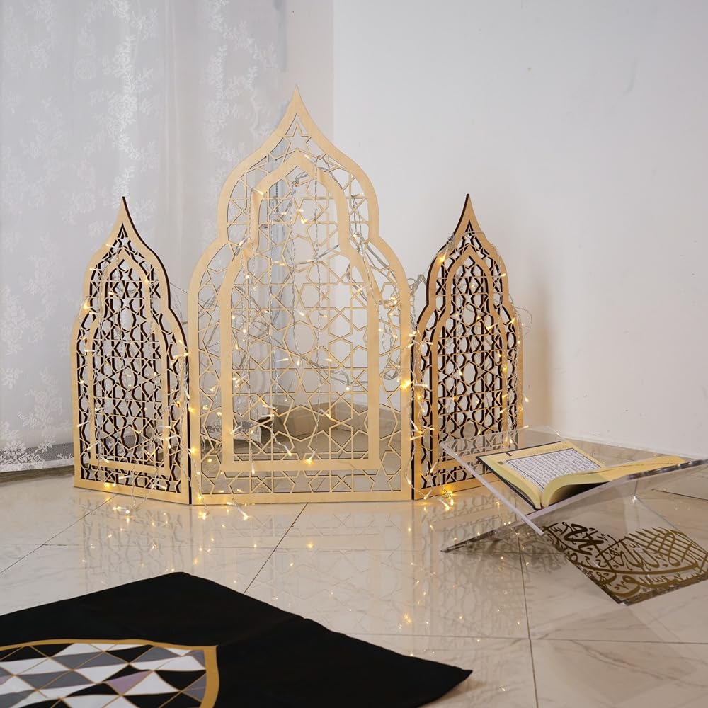 Wooden Mosque Display Stand | Home Decoration in Eid, Ramadan, Wedding, Anniversary | Islamic Decorative Item | Basswood | Bedroom, Living Room, Hall | Floor Mount | Elegant