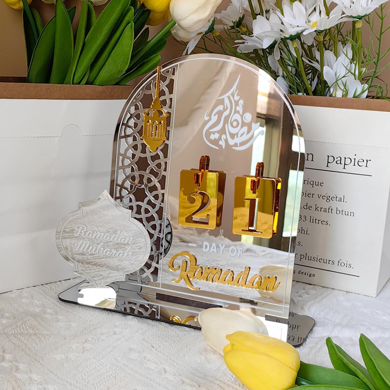 Acrylic Ramadan Decoration Calendar, Clear, Classic, Tabletop, Polished, Ramadan Mubarak, Eid, Home Decor