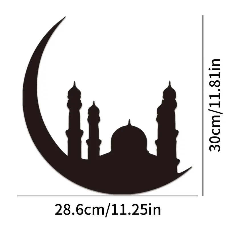 Ramadan Moon and Mosque With 3 minars | Acrylic Wall Decoration | Islamic Calligarphy