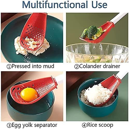 6in1 Multifunctional Cooking Spoon - Kitchen Gadgets Strainer for egg yolk Separator- Grater Masher- Colander Skimmer Scoop- for Mashing, Grating, Draining, Heat Resistant - 3 Pack (Color Mixing)