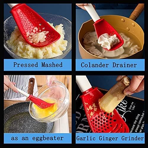 6in1 Multifunctional Cooking Spoon - Kitchen Gadgets Strainer for egg yolk Separator- Grater Masher- Colander Skimmer Scoop- for Mashing, Grating, Draining, Heat Resistant - 3 Pack (Color Mixing)