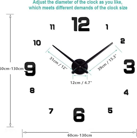 3D Wall Clock, Frameless Wall Clock DIY Wall Decoration,  Wall Clock Home Decor