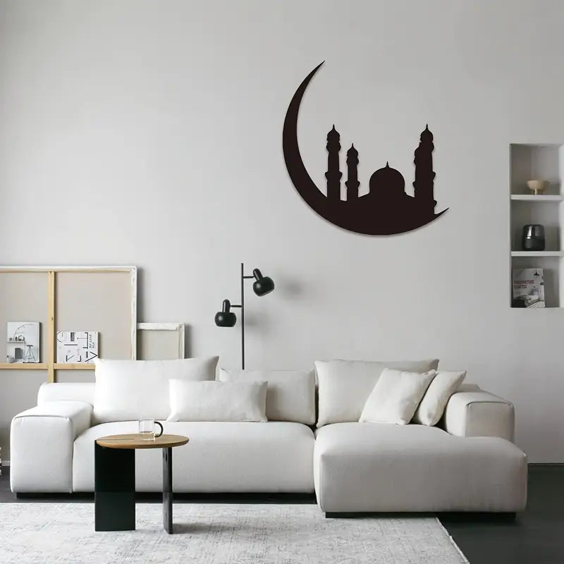 Ramadan Moon and Mosque With 3 minars | Acrylic Wall Decoration | Islamic Calligarphy