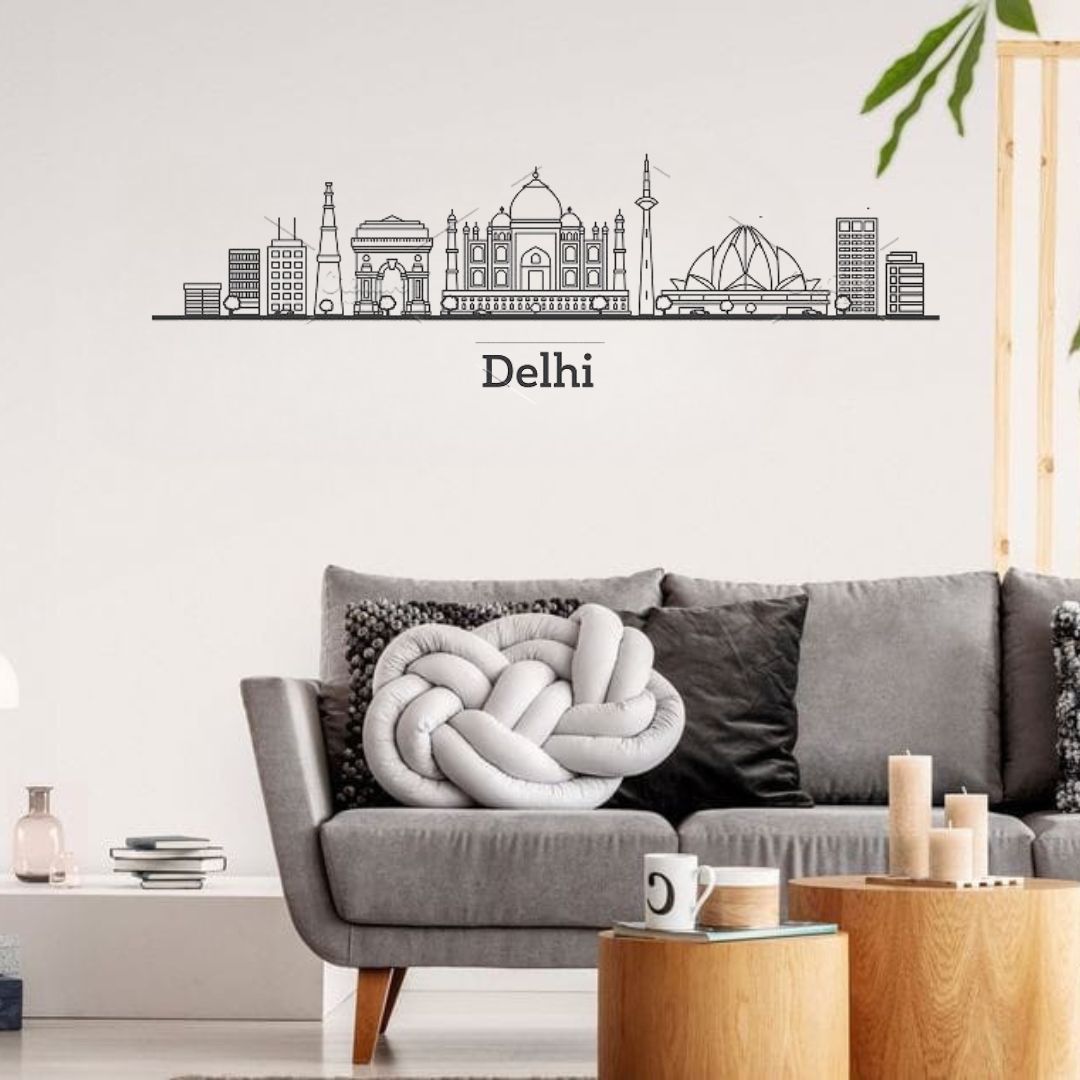 Dehli, India - Skyline Acrylic Wall Art - Home Decal - Indian National Day