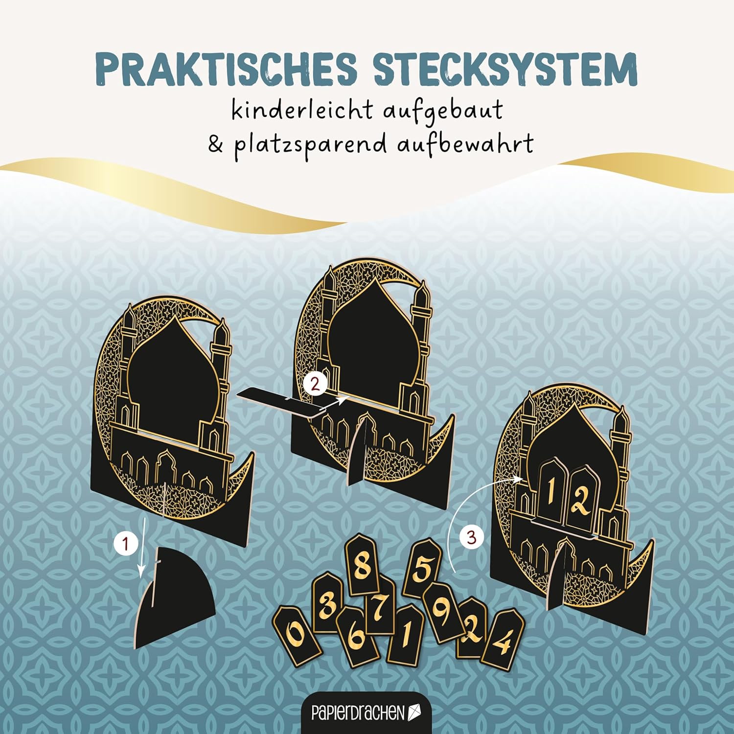 Papierdrachen Ramadan Countdown Wood – for Standing – Black Varnished – Decoration – Sugar Festival Set 02