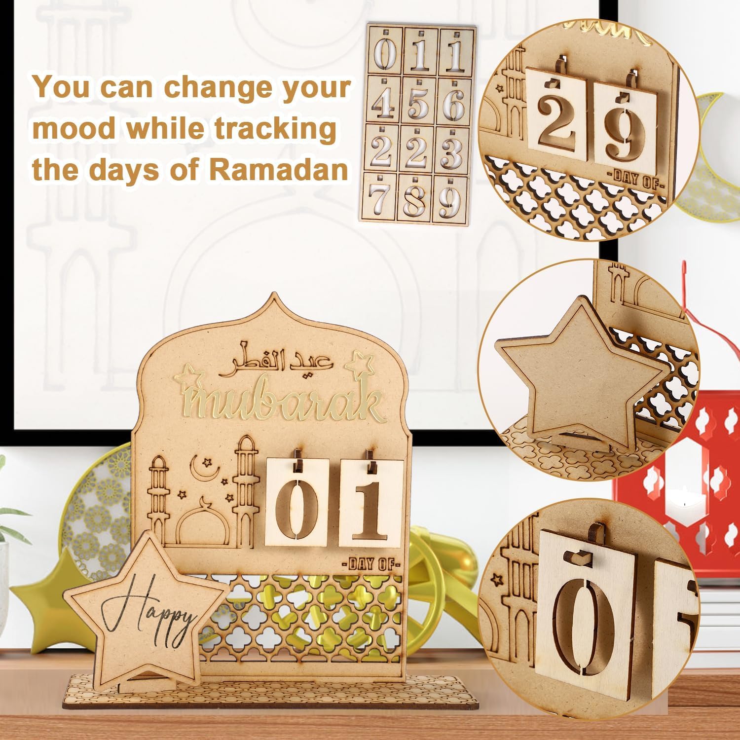 Ramadan Advent Calendar 2026 - Wood Ramadan Countdown Calendar, Ramadan Decorations for Home, Ramadan Table Decor, Islamic Decorations, Ramadan Gifts & Eid Mubarak Decorations