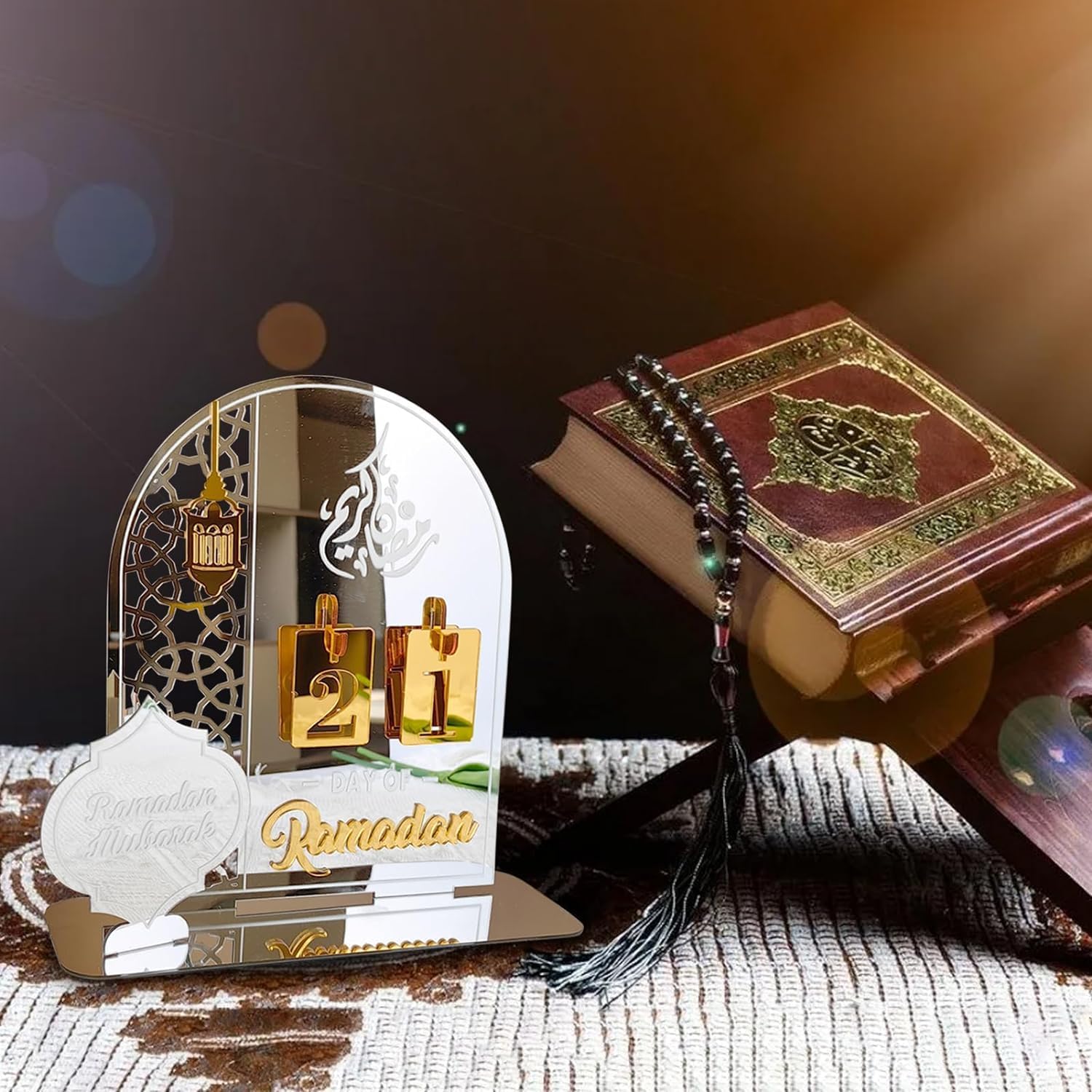 Acrylic Ramadan Decoration Calendar, Clear, Classic, Tabletop, Polished, Ramadan Mubarak, Eid, Home Decor