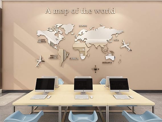 Acrylic 3D Wall Decor World Map Wall Decar for Office Decoration