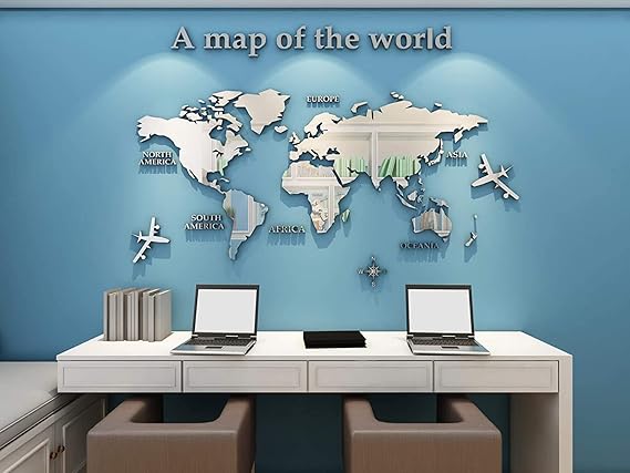 Acrylic 3D Wall Decor World Map Wall Decar for Office Decoration (Large)