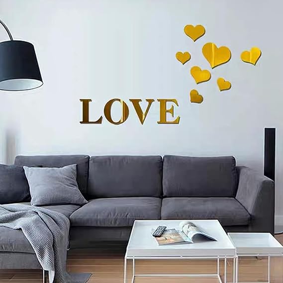 Love & Hearts Acrylic Wall Mirror - Modern Home Decoration [42 pieces]